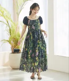 美品！花柄パフスリーブマキシドレス　オフショルダー　ゲストドレス　パーティー