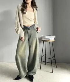 Classical Elf アシメウエストカーブパンツ デニム ワイドパンツ