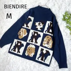 ☆ハイネックニット　セーター　犬柄　ドッグ　ネイビー　ロゴ　ゴルフ　M　5177
