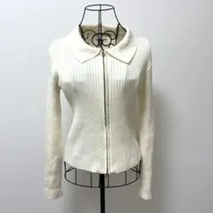 Knit Mixアイボリー リブ編み 長袖ニットM