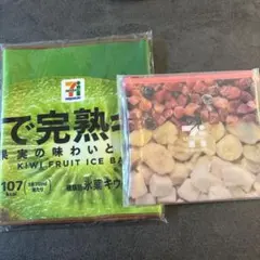 セブンイレブン happyくじ ロングタオルキウイ、スムージーフラットポーチ