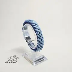 パラコードブレスレット｜ネイビー×ライトブルー｜編み込み｜軽量｜男女兼用