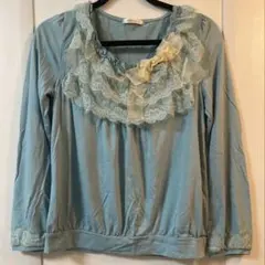 axes femme ミントグリーン フリル付き長袖トップス