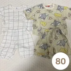 バースデー ベビー パジャマ ルームウェア チェック柄 トムとジェリー 80cm