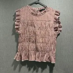 ZARA ギンガムチェック ブラウス 半袖　トップスのサムネイル
