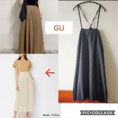 GU（ジーユー）リネンブレンドサスペンダー付きスカート