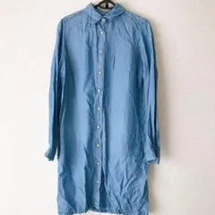 ユニクロ UNIQLO デニム タンガリー シャツワンピース ポケット 長袖 M