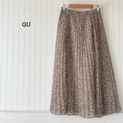 ジーユー プリーツスカート 総柄 レオパード ベージュ ウエストゴム M 美品