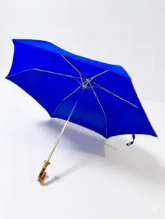 ウォーターフロント 折りたたみ傘 ブルー バンブーハンドル 手開き式【美品】