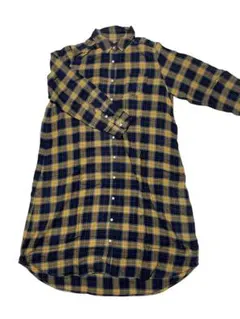 STUDIO CLIP ロングシャツワンピ チェック柄 ネイビー イエロー