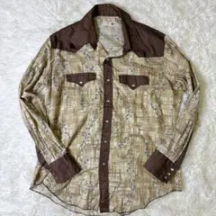 【希少XL/70s】ラングラー ウエスタンシャツ USA製 ロープロゴ 総柄