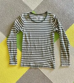 無印　ボーダー クルーネック　長袖　Tシャツ　グリーン×ベージュ