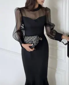 eeyou DHOLIC シアーリボンマーメイドワンピース S ブラック