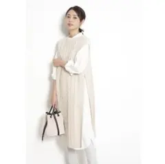 【JUSGLITTY】シャツワンピース　ケーブルニットセット　ライトベージュ
