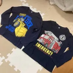 【110cm長袖Tシャツ2枚】はたらく車　消防車　ホイールローダー　トミカ