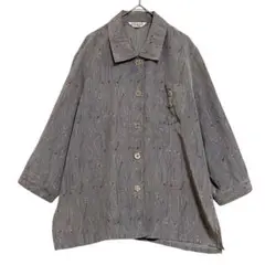HESA BUN ボタニカルか柄 七分袖ブラウス　グレー　M〜L