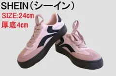 【新品未使用/脚長4cm】シーイン 厚底ダッドスニーカー 淡ピンク×黒 24のサムネイル