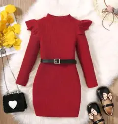 ニットワンピ　ワインレッド