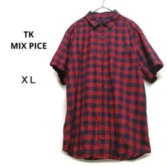 XL 赤/紺 半袖チェックシャツ 綿100% カジュアル