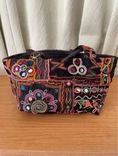 インド　ミラーワーク　刺繍　バッグ