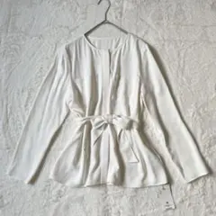 ナチュラルビューティーベーシック リボンベルト付 ブラウス シャツ S ポケット