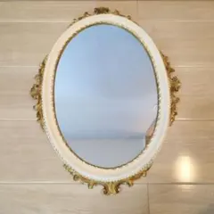 イタリア製　アンティーク 鏡　額縁 ブロカント調 オーバル型 ロココ調