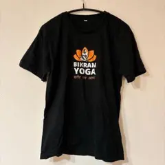 ビクラムヨガ Tシャツ クルーネック 半袖 ロゴ プリント M 黒 綿 ヨガ