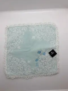 LANVIN 水色 花柄刺繍 タオルハンカチ
