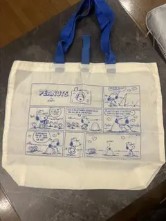 ✨【未使用・美品】✨スヌーピー PEANUTS エコバッグ 白×青 コミック柄