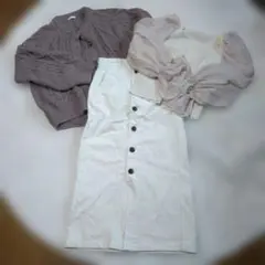 薄紫色 ニットカーディガン セットアップ