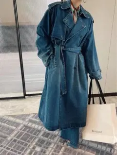 デニムロングコート 秋冬 オーバーサイズ シンプル お出かけデートに最適