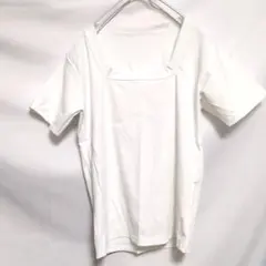 スクエアネック リブ 半袖Tシャツ 白 ホワイト 海外 古着 シンプル 重ね着