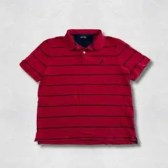NAUTICA ポロシャツ L レッド ボーダー 鹿の子 ワンポイントのサムネイル