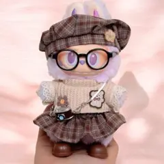ぬい服 ブラウン チェック 帽子 スカート 着せ替え ラブブ専用