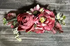 ピンク系フラワーヘアコーム