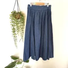 デニム フレアスカート ロング　ゴムウエスト　 M