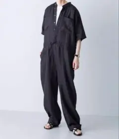 kagure かぐれ リネン ハーフスリーブ オールインワン ブラック - メルカリ
