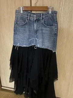 ZARA デニムチュールフレアスカート EURS USA S MEX26