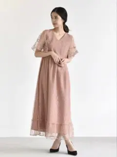 kaene /総レースマキシワンピース /pink beige