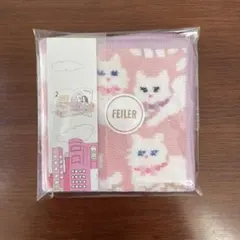 【新品未使用】フェイラー モフモフ猫ちゃん ハンカチ ピンク 白ねこ