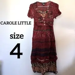 花柄ワンピース 【size４】赤 半袖 おしゃれ服 普段着 カジュアル古着