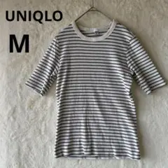 상태좋음 UNIQLO M 반팔 티셔츠 리브 테두리 크루넥 T 5분 소매
