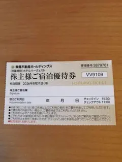 東急不動産 ホテルハーヴェスト宿泊優待券 2026年8月31日まで