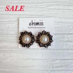 No.1089 ハンドメイド　ビーズ刺繍　ピアス　イヤリング