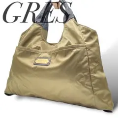 美品 GRES グレ レザー ナイロン トートバッグ ロゴ プレート