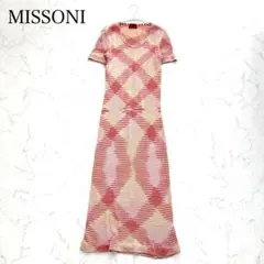 ミッソーニ✨MISSONI　半袖サマーニットロングワンピース　レッド　Lサイズのサムネイル