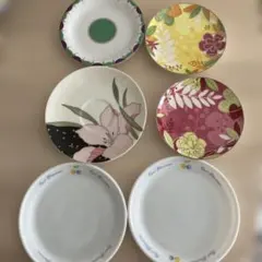 カラフル花柄陶器皿6枚セット