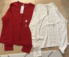 UNIQLO ポインテールカーディガン 2枚セット レッド ホワイト