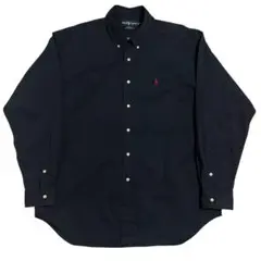 ほぼデッド　90s ラルフローレン　長袖　シャツ　ネイビー　無地　ボタンダウン