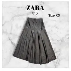 極美品【ZARA】ザラ フェイクレザー フレアスカート XS ブラック